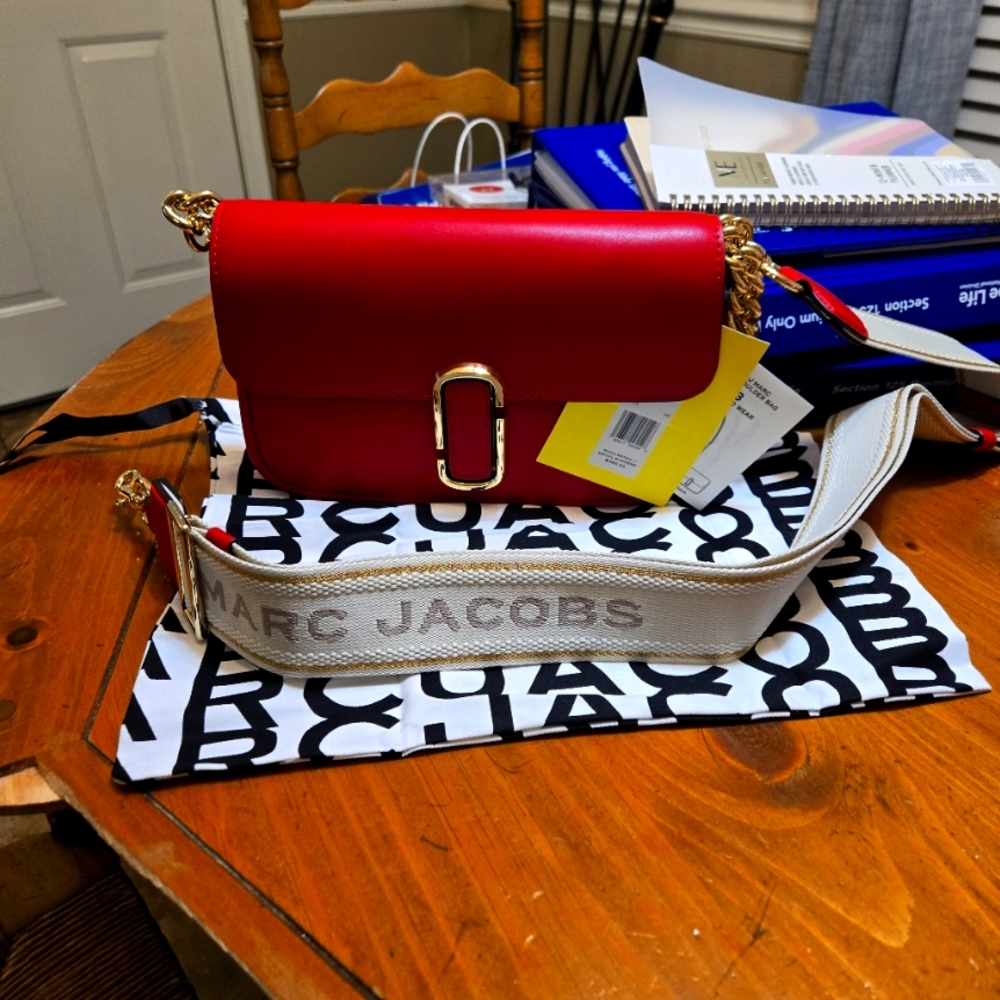 Marc Jacobs Red Shoulder Bag with Gold Accents